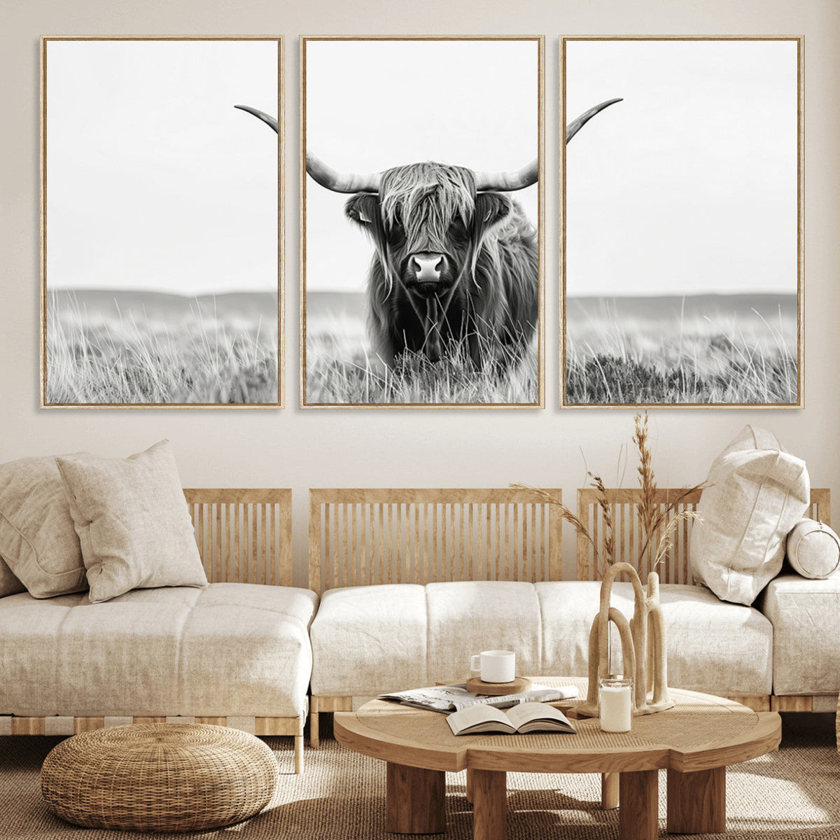 Highland Cow Canvas Wall Art – Majestic Beauty in Black and