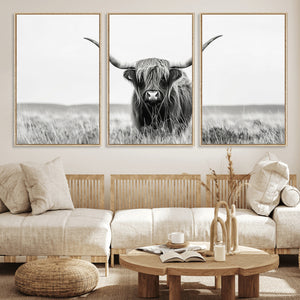 Highland Cow Canvas Wall Art – Majestic Beauty in Black and