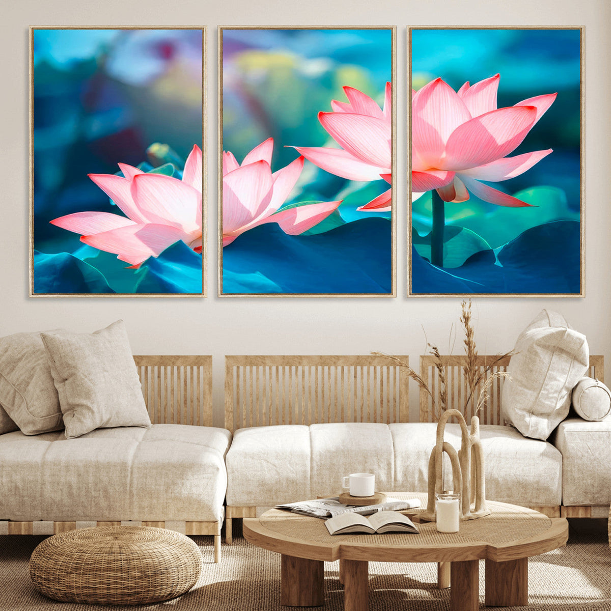 Pink Lotus Flower Canvas Wall Art | Vibrant Floral Wall