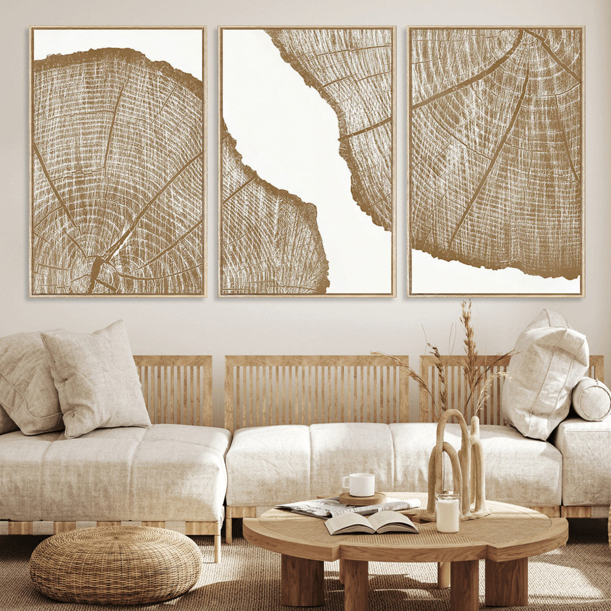 Rustic Brown Tree Ring Wall Art Canvas Print – Framed and