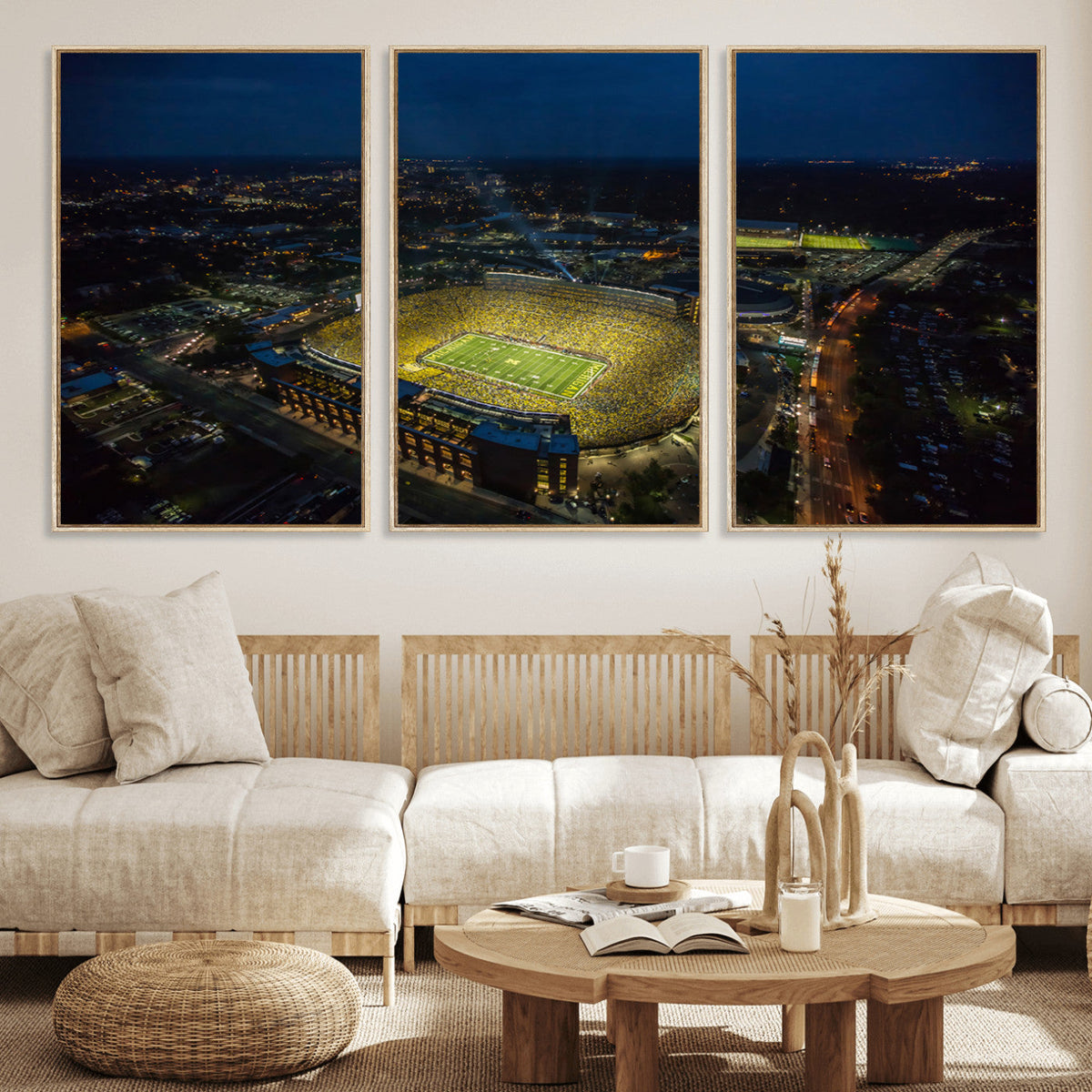 Michigan Stadium Night Game Wall Art – Sports Arena Aerial
