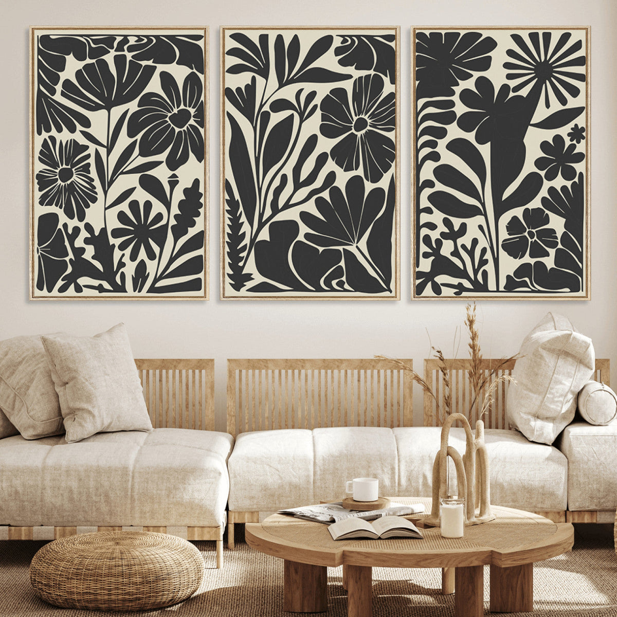 Modern Botanical Wall Art - Floral Black and White Canvas