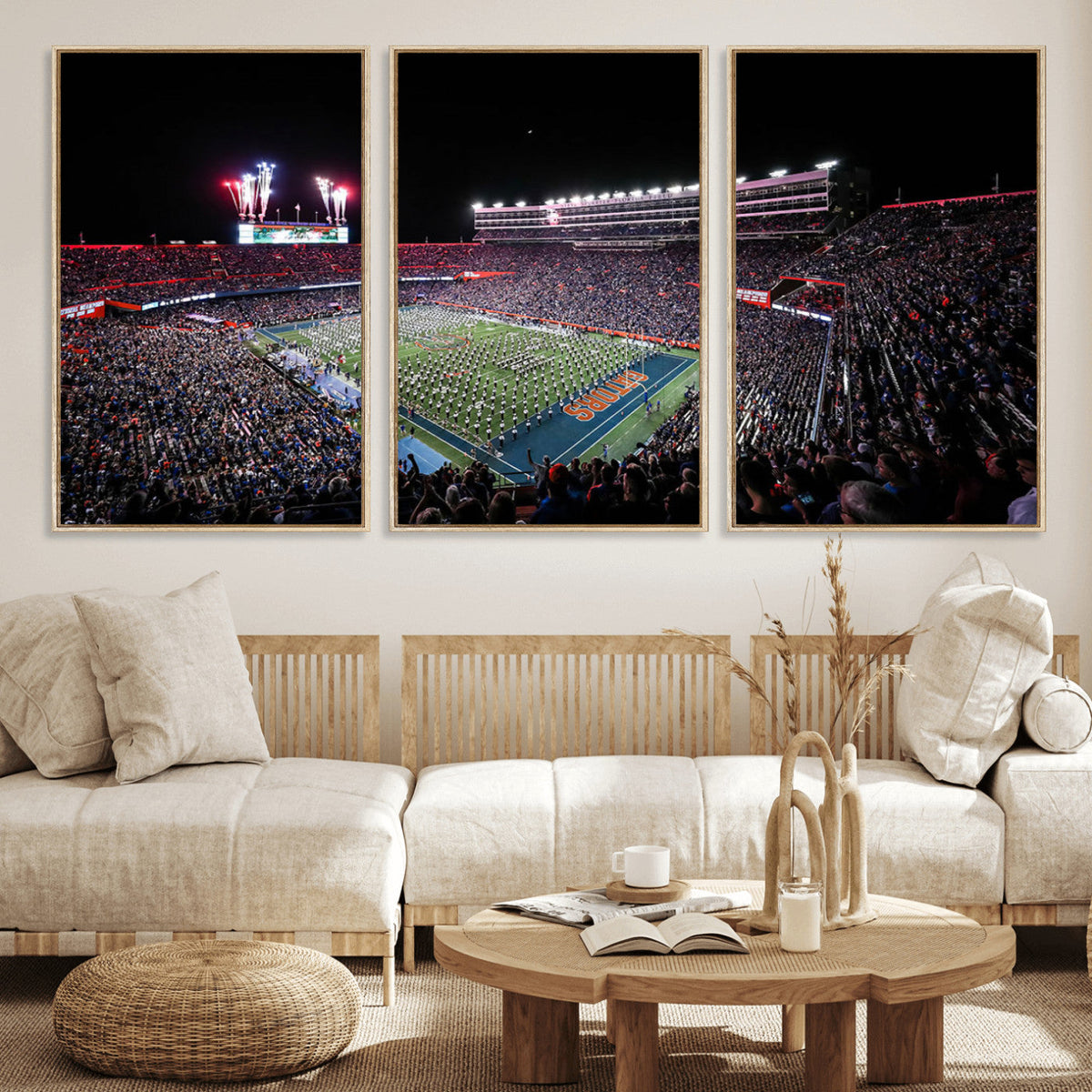 Ben Hill Griffin Stadium Night Game Triple Canvas Wall Art -