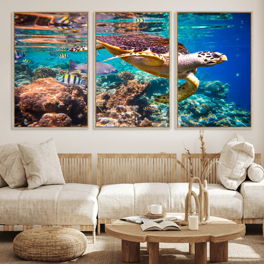 Sea Turtle Wall Art Canvas Print – Vibrant Ocean Coral Reef