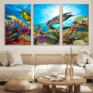 Colorful Coral Reef and Sea Life Turtle Canvas Print,