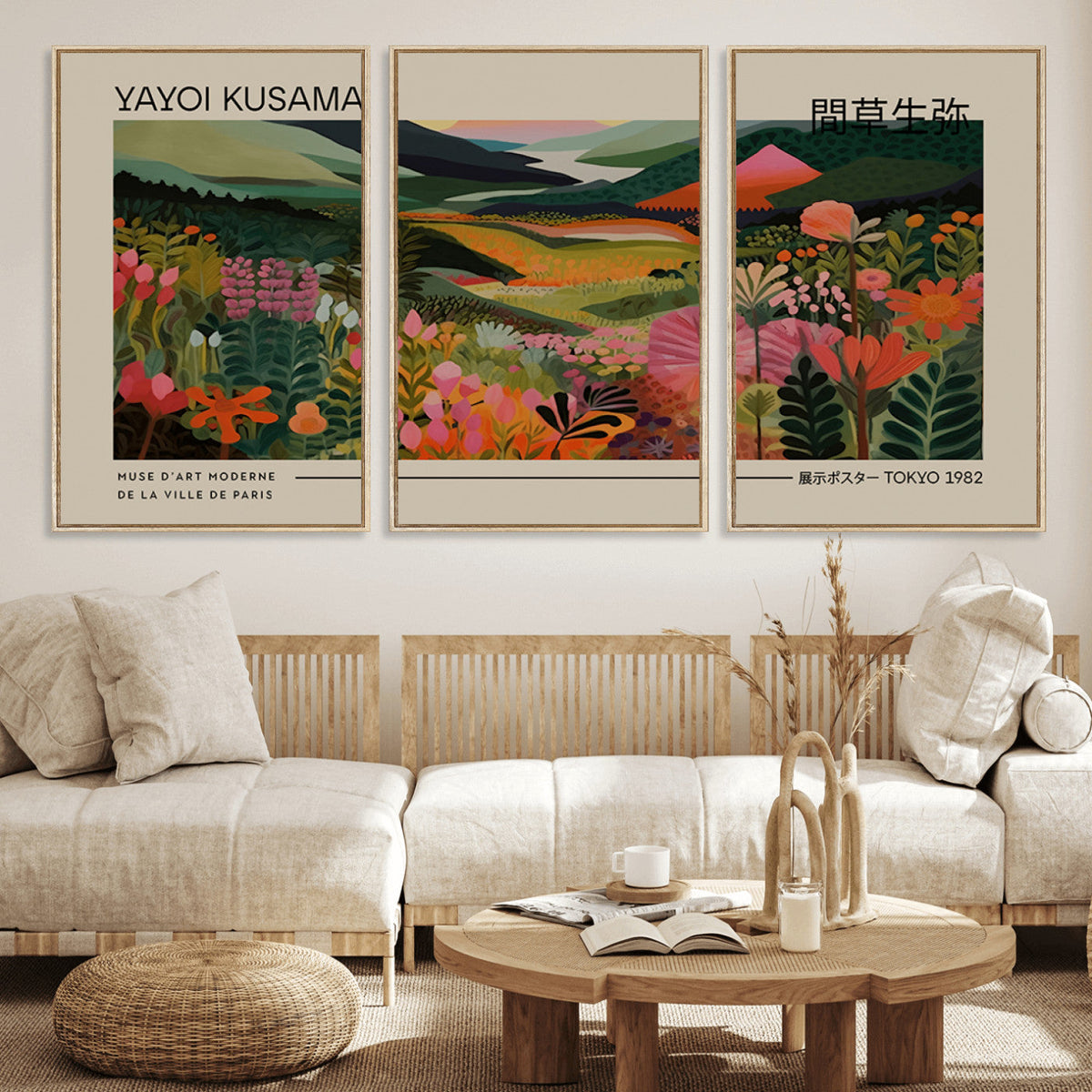 Yayoi Kusama Landscape Canvas Print, Vibrant Floral Mountain