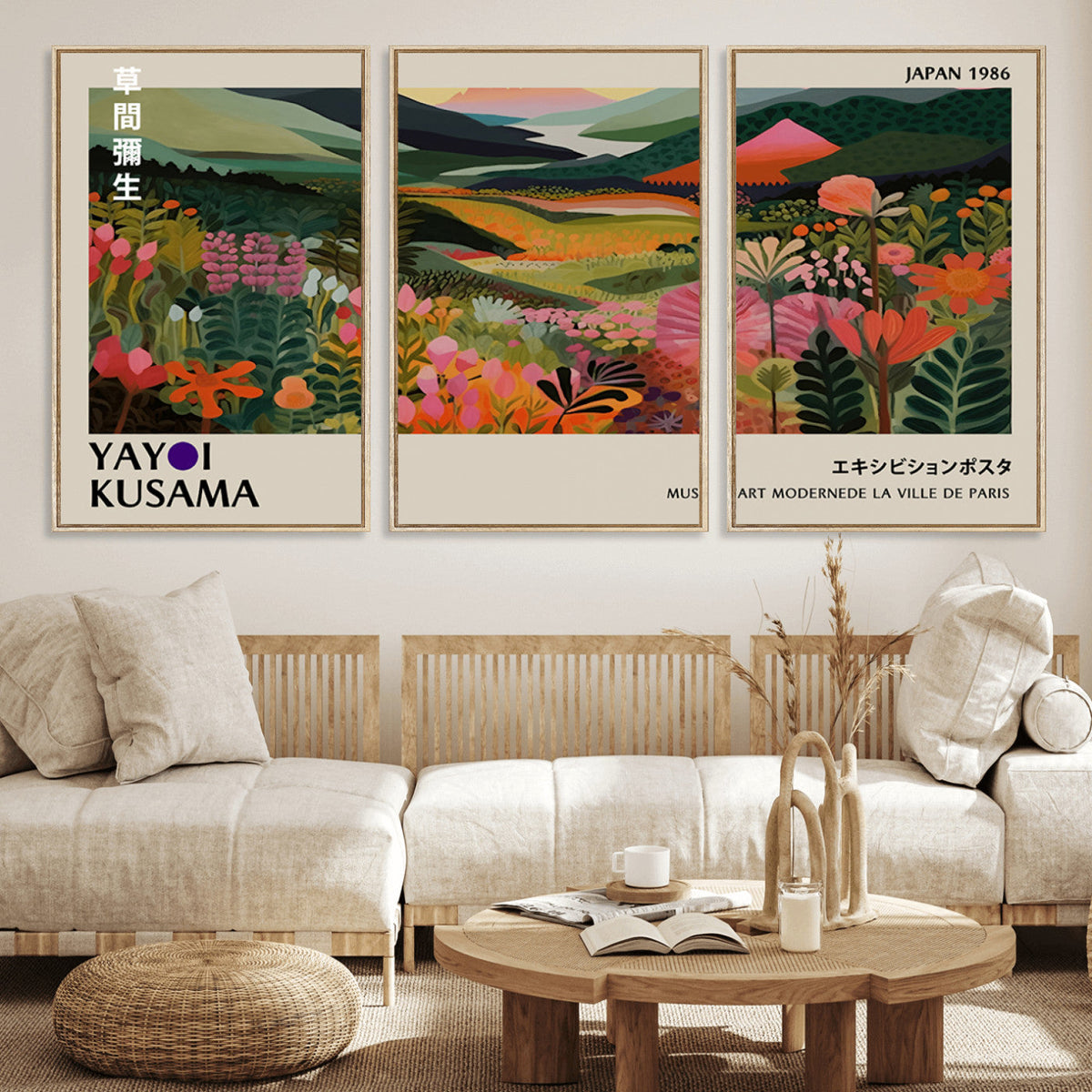 Yayoi Kusama Abstract Print, Vibrant Floral Mountain Art