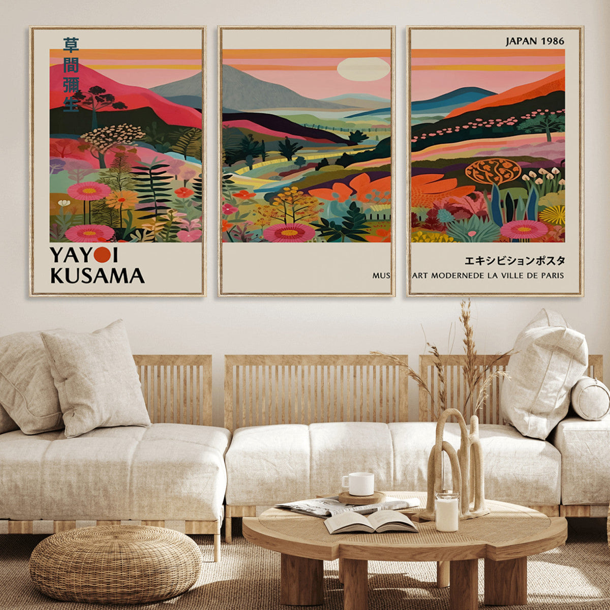 Yayoi Kusama Landscape Canvas Print, Vibrant Floral Mountain