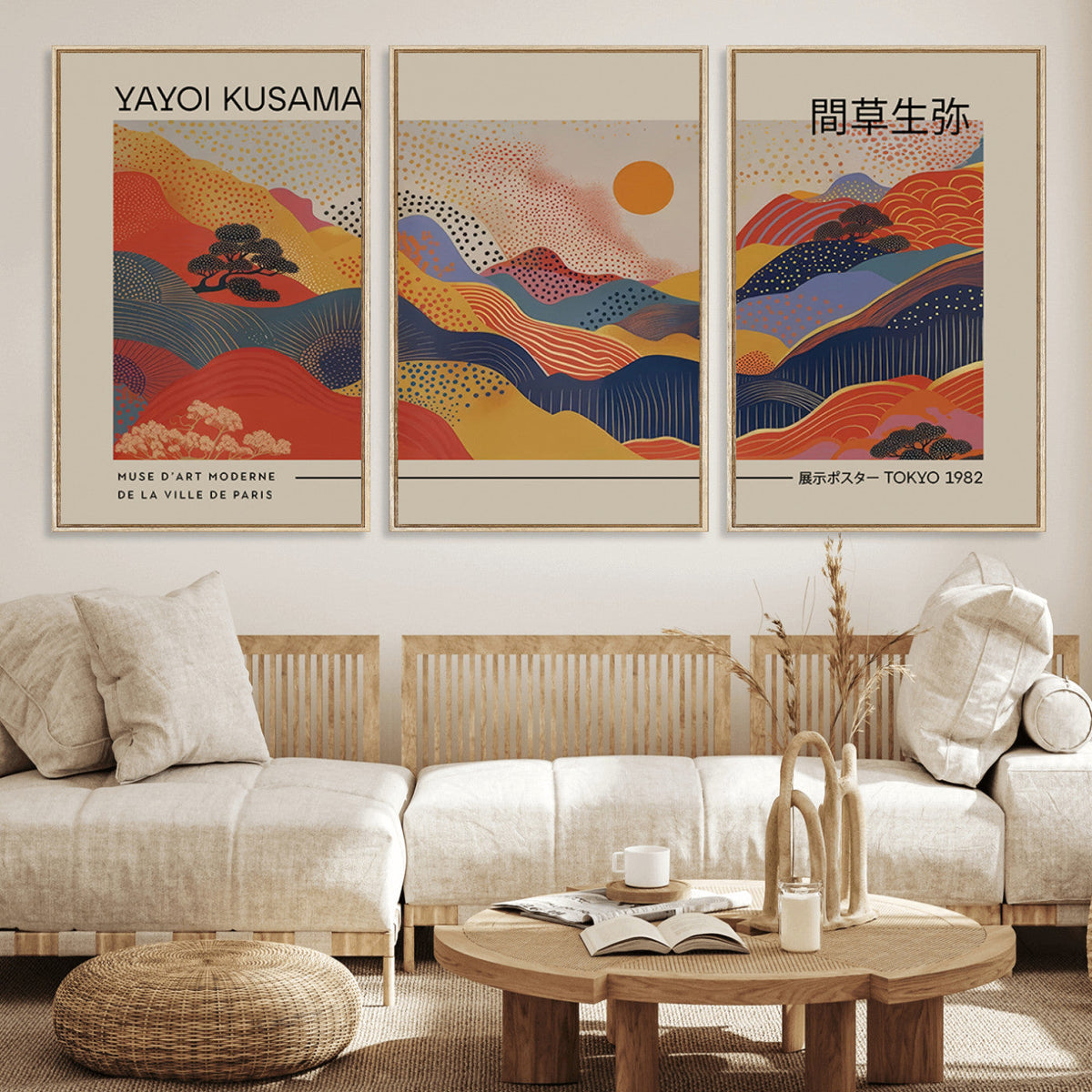 Yayoi Kusama Landscape Canvas Print, Vibrant Floral Mountain