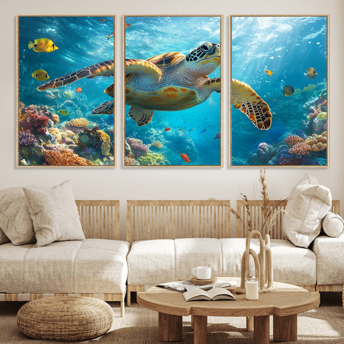 Sea Turtle Underwater Canvas Wall Art Print - Vibrant Ocean