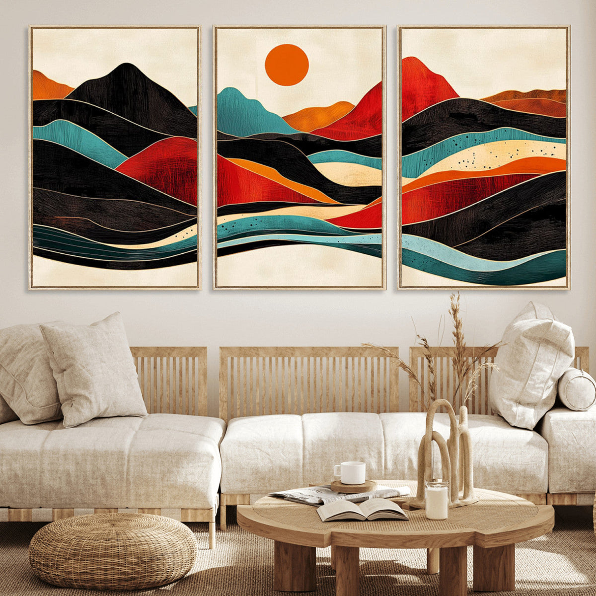 Western Wall Decor - Large Triptych Mountain Canvas - Boho