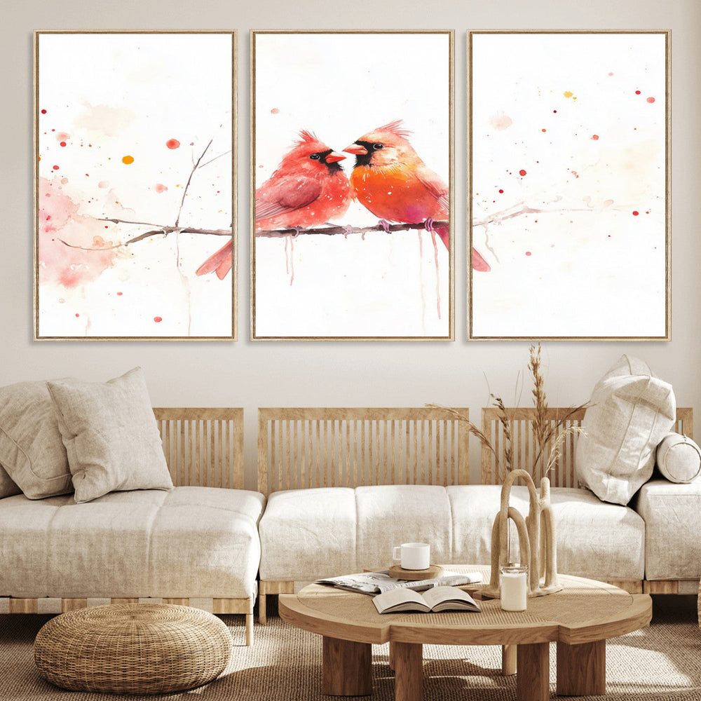 Cardinal Bird Canvas Wall Art - Male and Female Cardinal