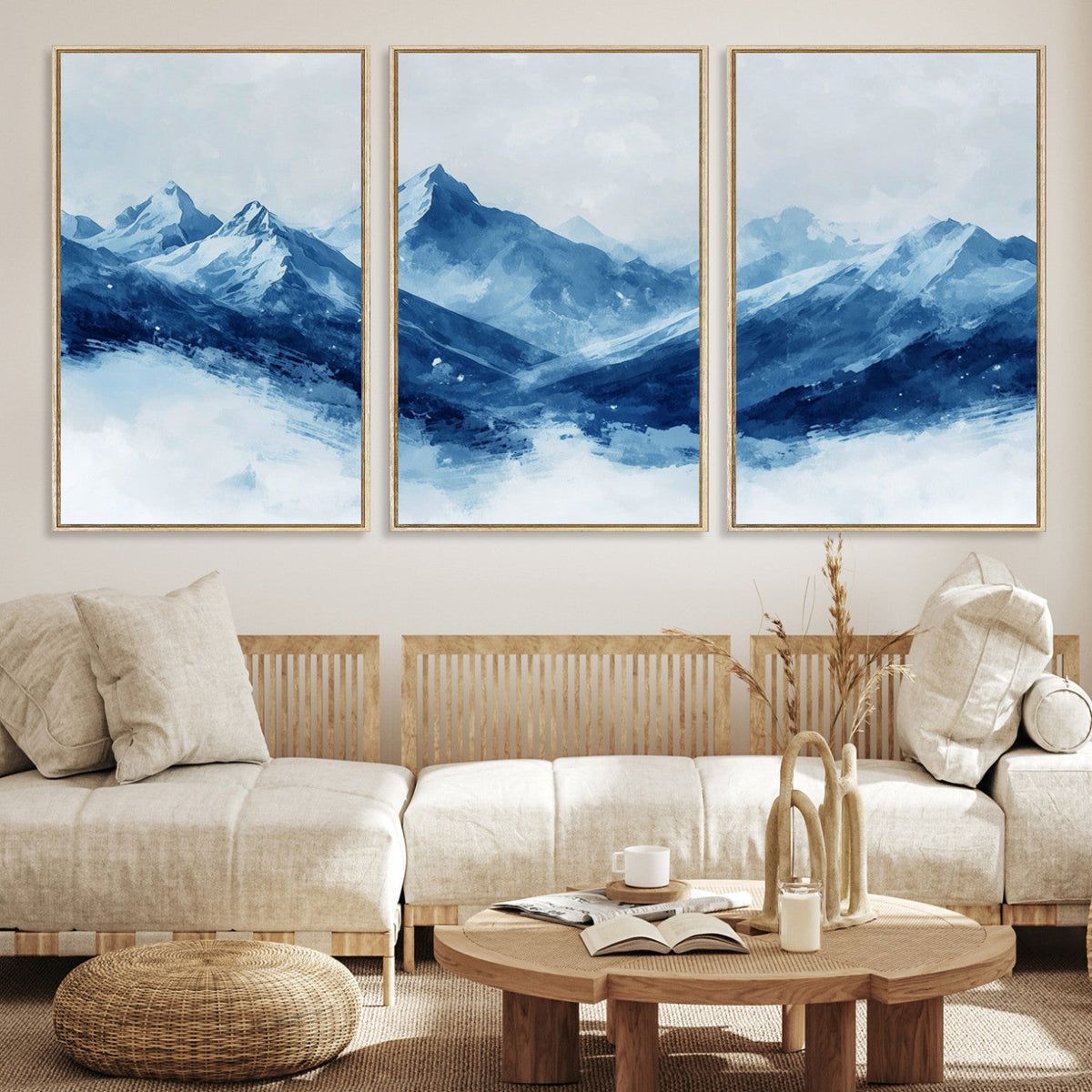 Blue Mountains Wall Art – Framed Snowy Range Canvas Artwork,