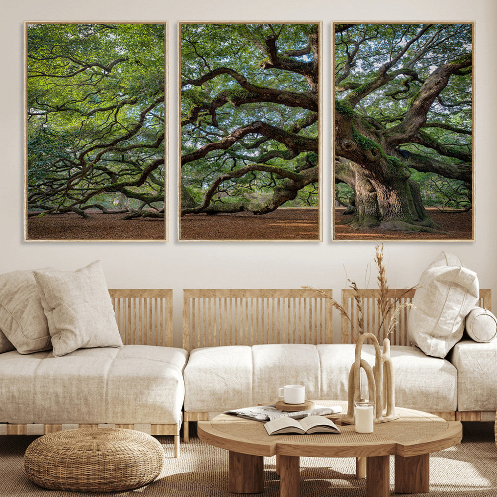 Historic Tree Wall Art – Framed Mossy Branch Canvas Artwork,