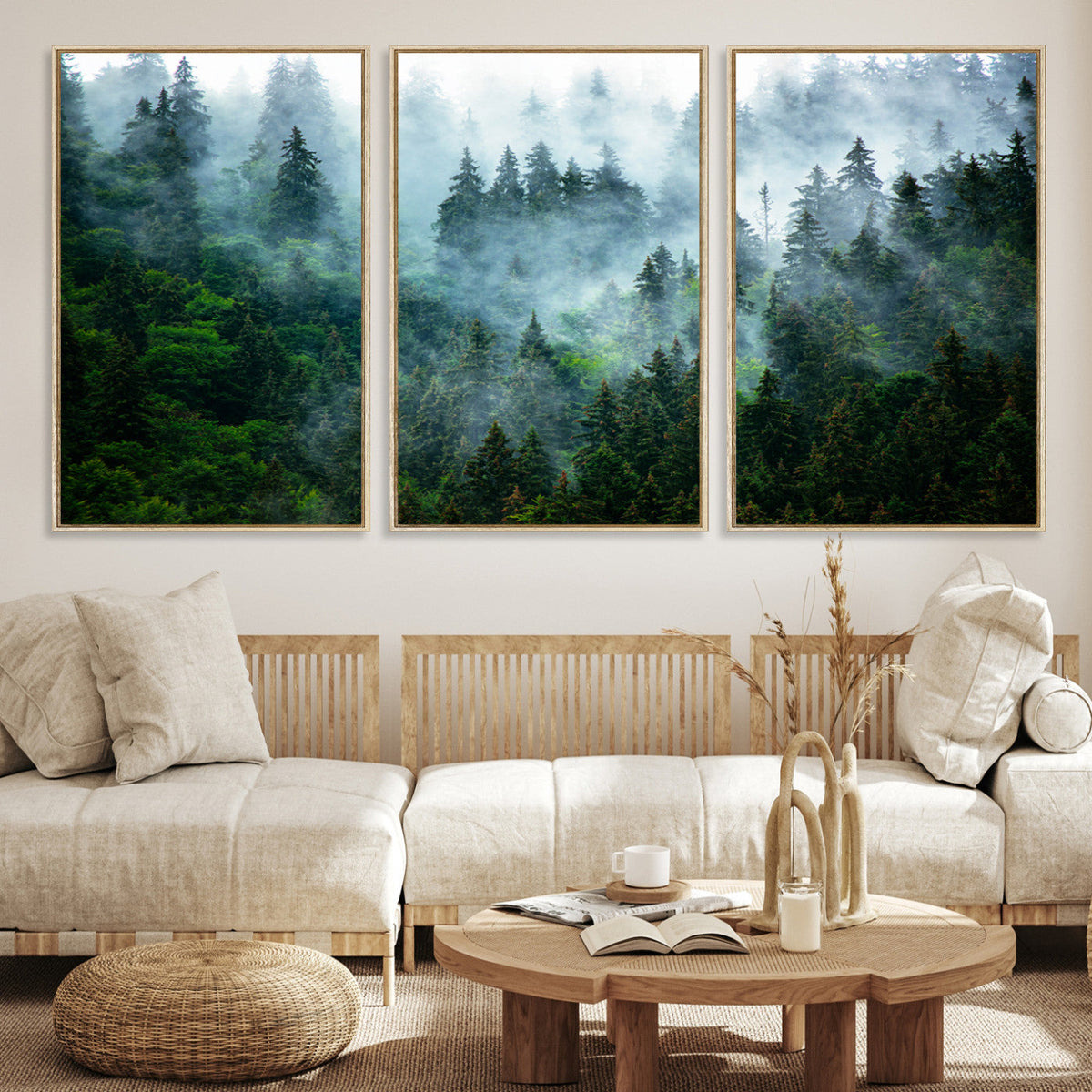 Misty Forest Wall Art Canvas Print – Framed Foggy Mountain