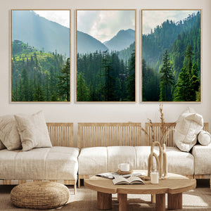 Misty Forest Mountain Wall Art Canvas Print – Framed Serene