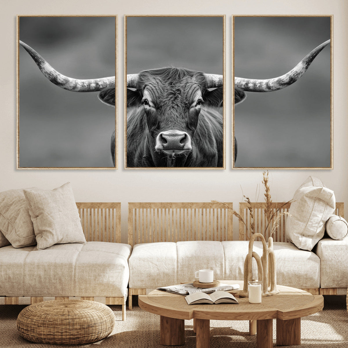 Texas Longhorn Wall Art Canvas Print – Framed Western Bull