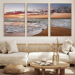 Ocean Sunset Wall Art Canvas Print – Framed Sandy Shore