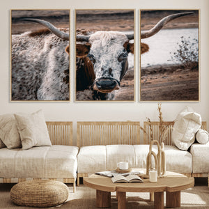 Texas Longhorn Wall Art Canvas Print – Framed Spotted Bull