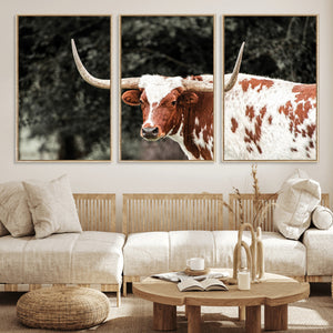 Texas Longhorn Wall Art Canvas Print – Framed Spotted Bull