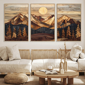 Wood Mountain Landscape Wall Art Canvas Print – Framed