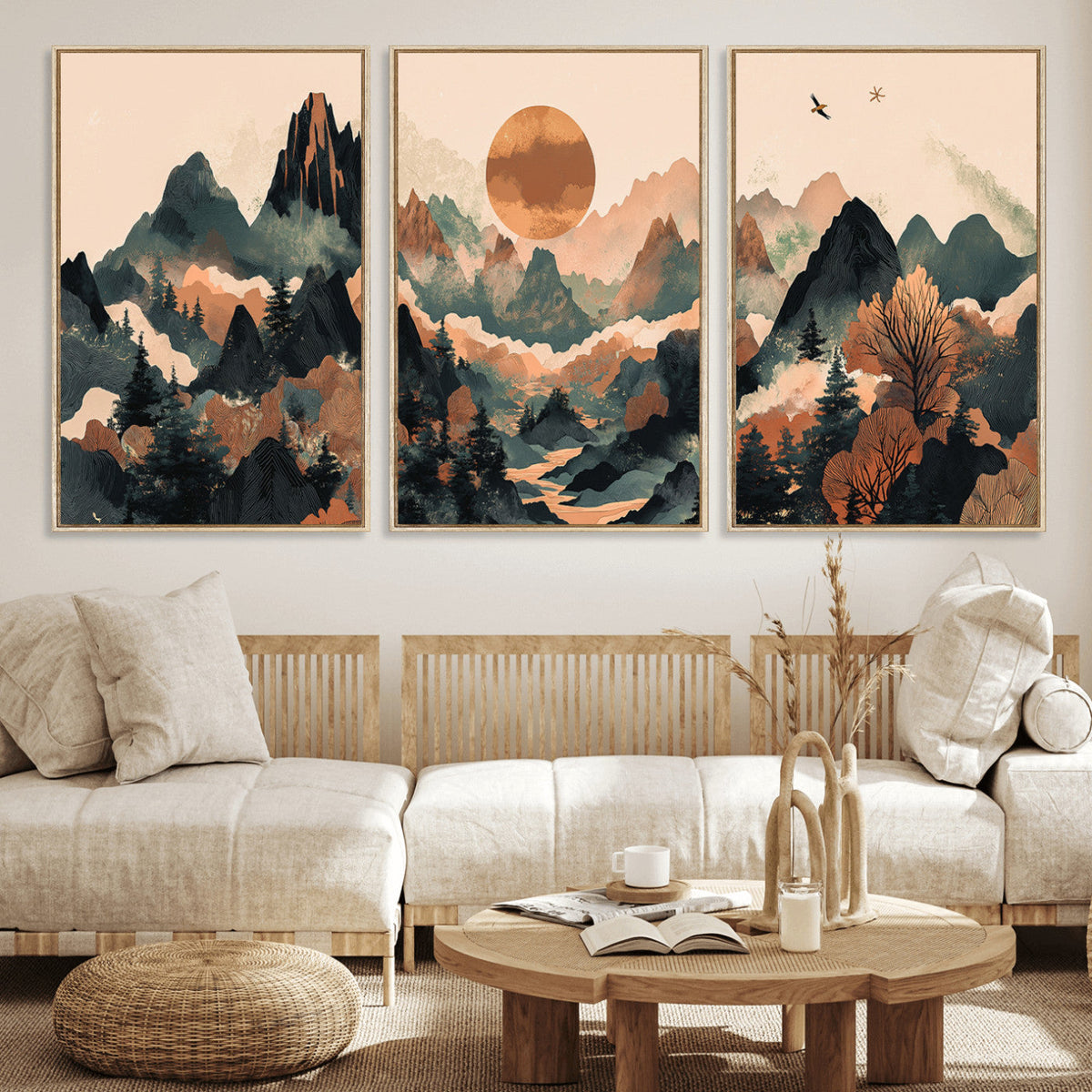 Wood Mountain Landscape Wall Art Canvas Print – Framed