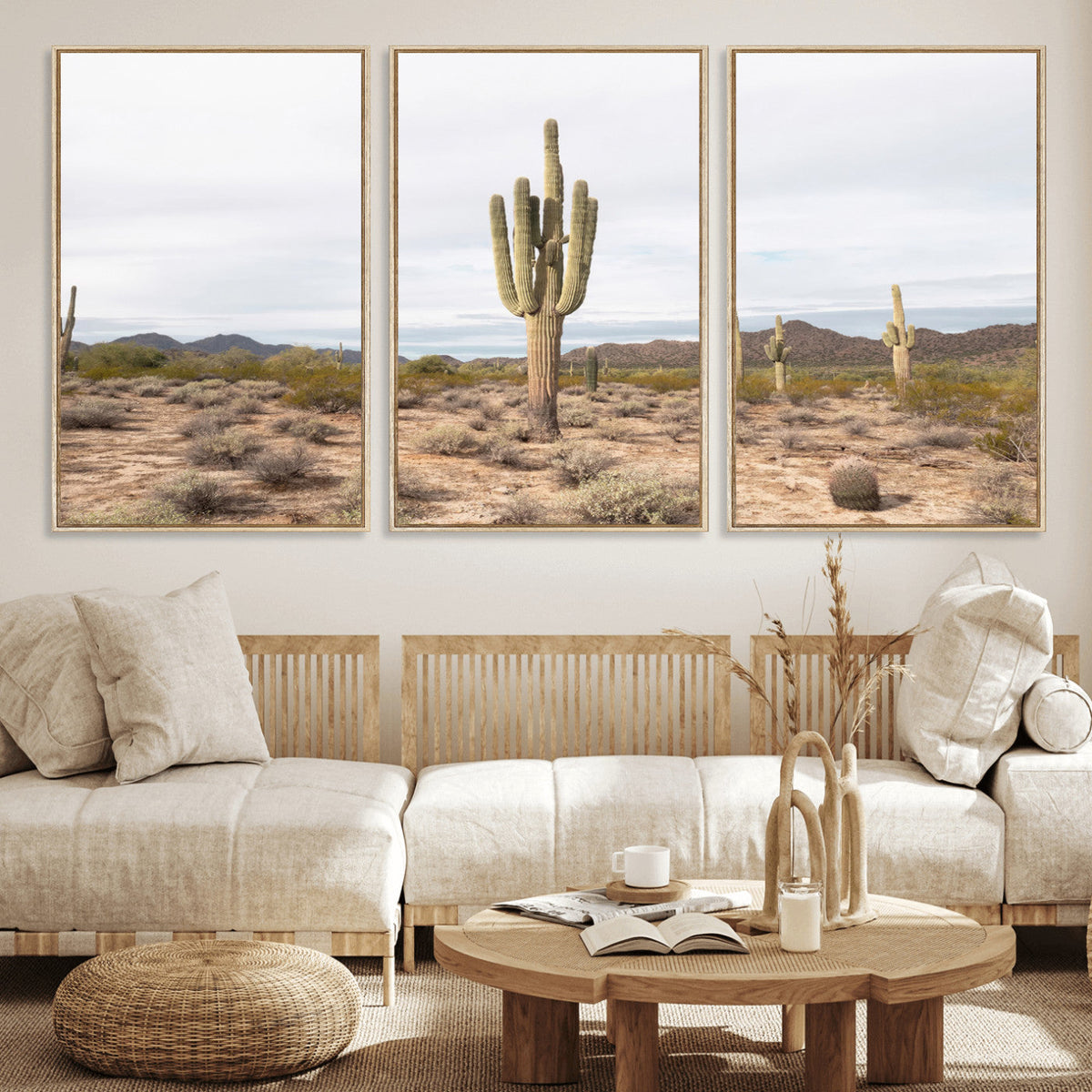 Saguaro Cactus Wall Art – Framed Desert Canvas Artwork,