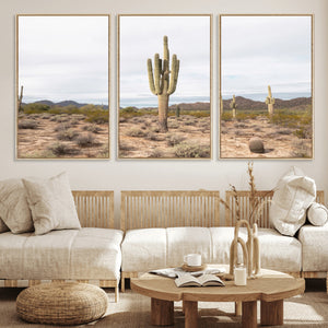 Saguaro Cactus Wall Art – Framed Desert Canvas Artwork,