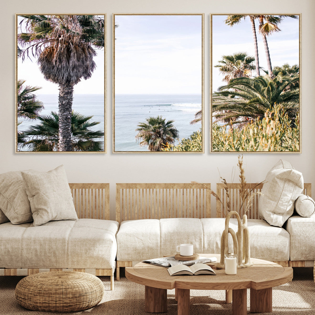 Coastal Palm Trees Wall Art Canvas Print – Framed Ocean
