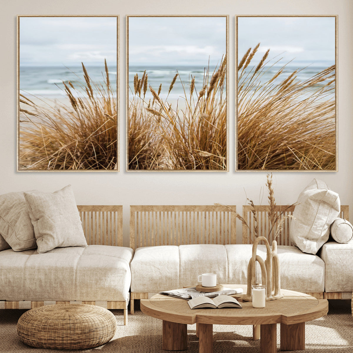 Beach Grass Wall Art Canvas Print – Framed Coastal Dunes Art