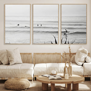 Surfer Silhouette Wall Art – Framed Calm Ocean Canvas