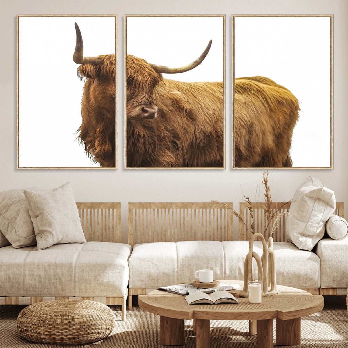 Highland Cow Wall Art Canvas Print – Framed Farmhouse Rustic