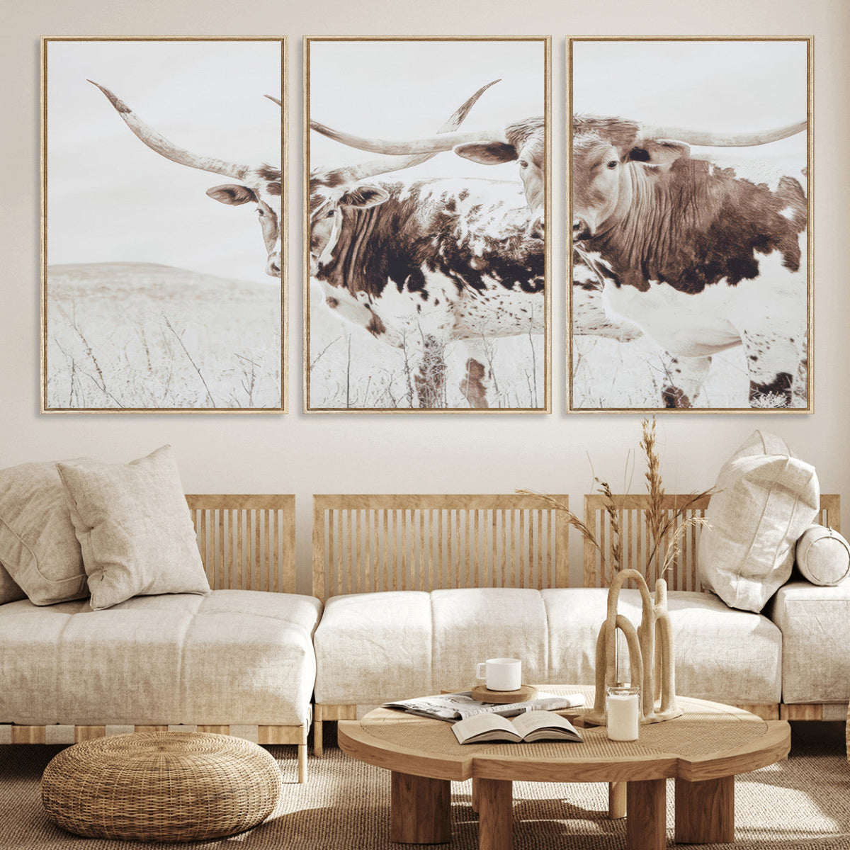 Longhorn Wall Art Canvas Print – Framed Western Cow Rustic