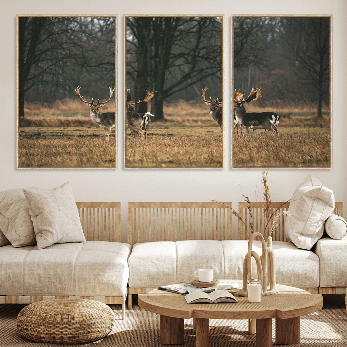 Deer Wall Art Canvas Print – Framed Rustic Wildlife Stags