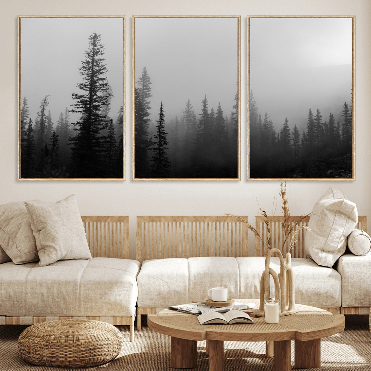 Misty Pines Wall Art Canvas Print – Framed Woodland