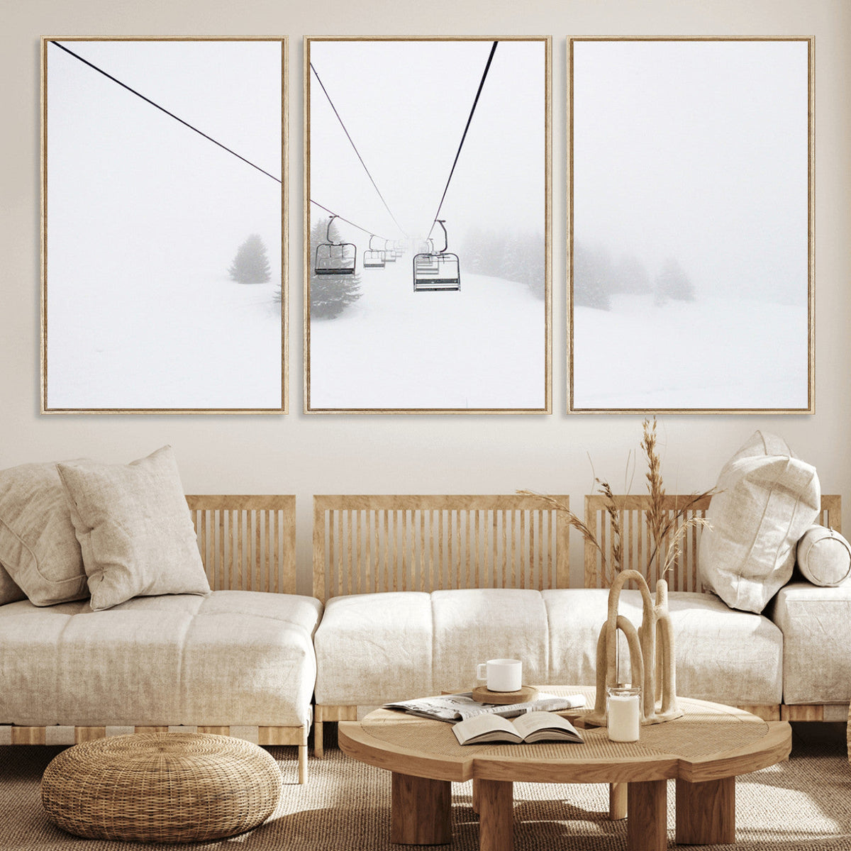 Ski Lift Wall Art Canvas Print – Snowy Alpine Landscape