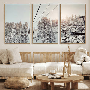 Frosty Pines Wall Art Canvas Print – Framed Cozy Cabin Ski