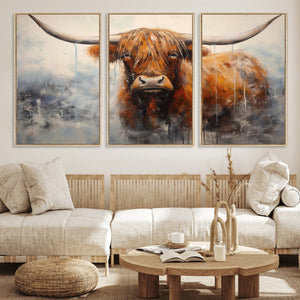 Scottish Highland Wall Art Canvas Print, Framed Longhorn Art