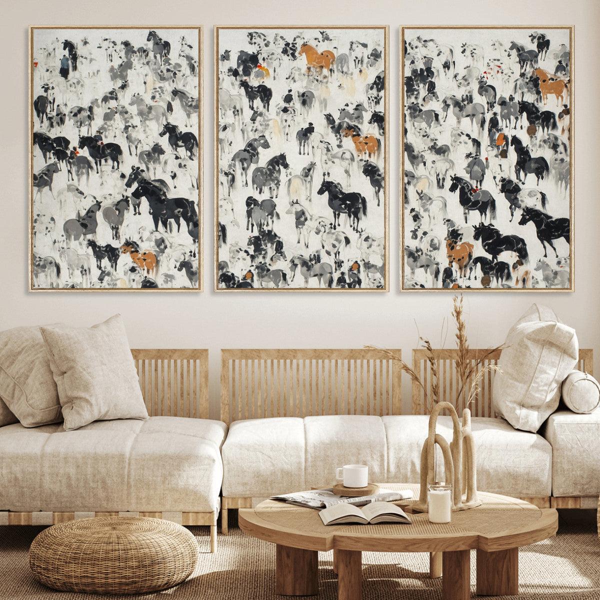 Wild Horse Stampede Wall Art Canvas Print – Monochrome