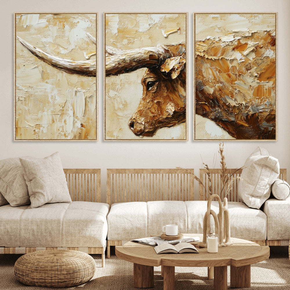 Rustic Longhorn Bull Wall Art Canvas Print – Vintage Western