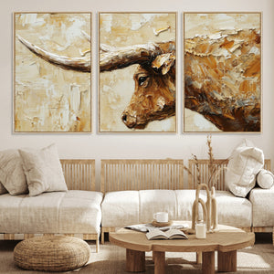 Rustic Longhorn Bull Wall Art Canvas Print – Vintage Western