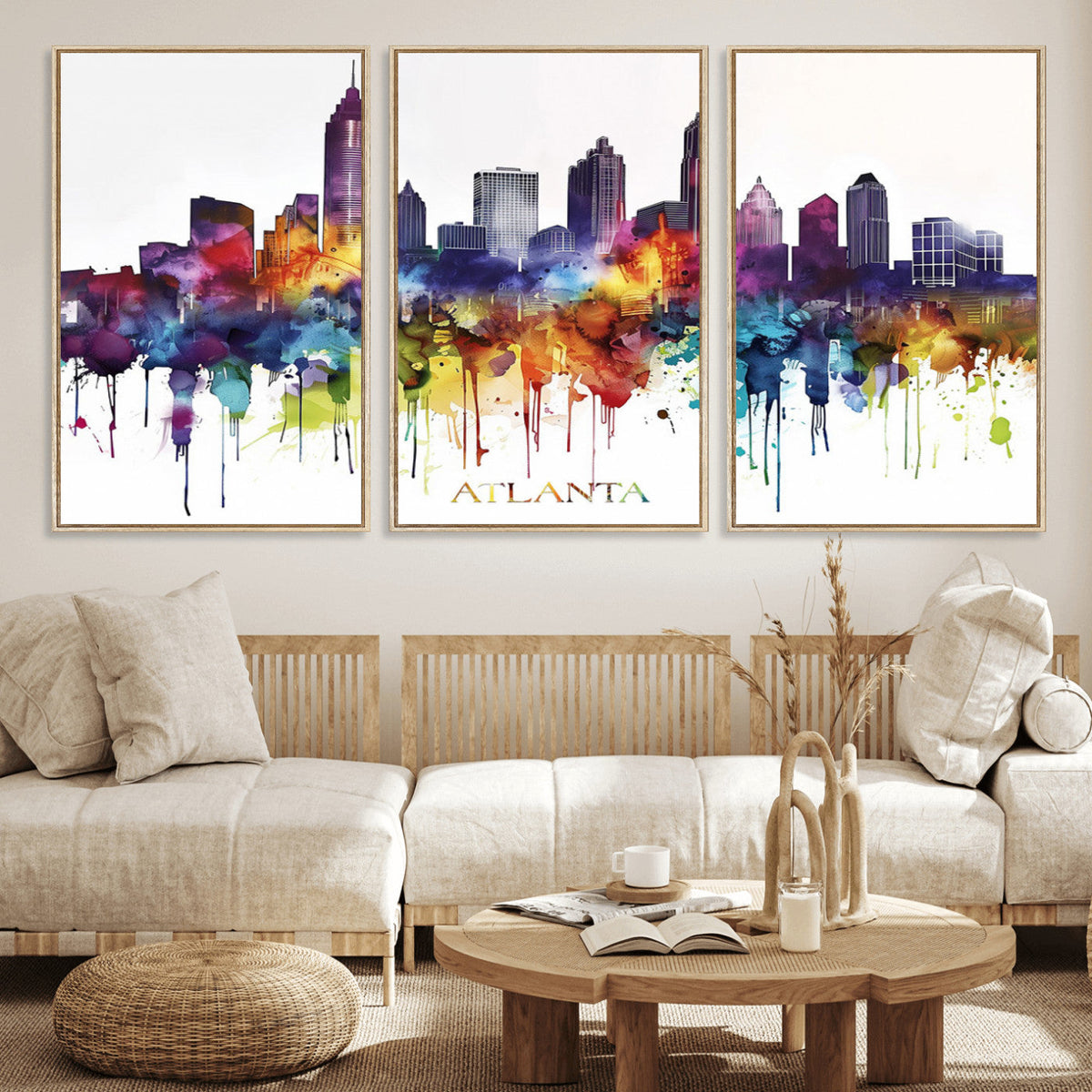 Atlanta Skyline Wall Art Canvas Print – Framed Colorful