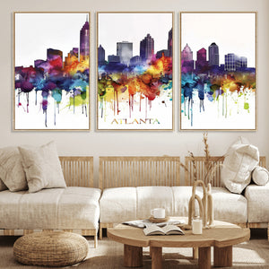 Atlanta Skyline Wall Art Canvas Print – Framed Colorful