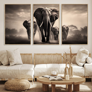 Elephant Family Wall Art Canvas Print, Framed Elephant Wall