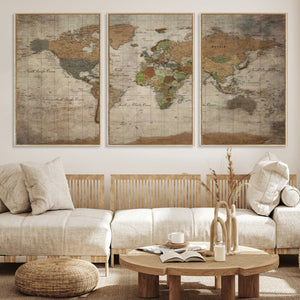 World Map Canvas Print – Framed Travel Map Wall Art for