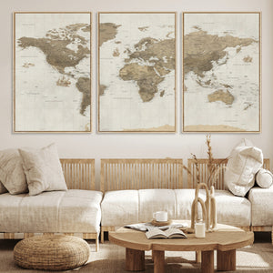 Detailed World Map Wall Art Canvas Print