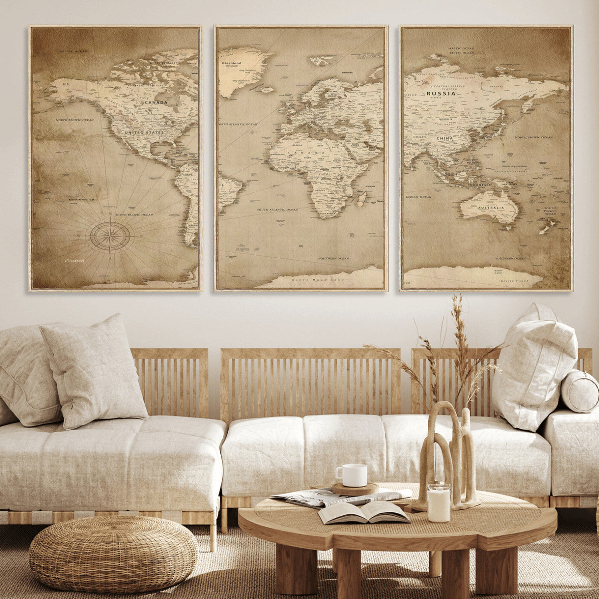 Colorful Watercolor World Map Canvas Wall Art – Framed