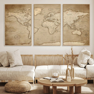 Colorful Watercolor World Map Canvas Wall Art – Framed