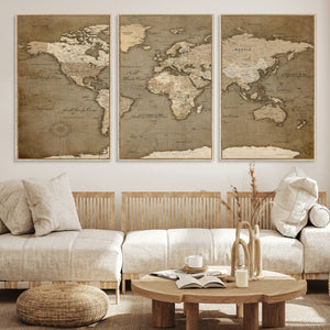 World Map Wall Art Canvas Print, Framed Map Art Picture
