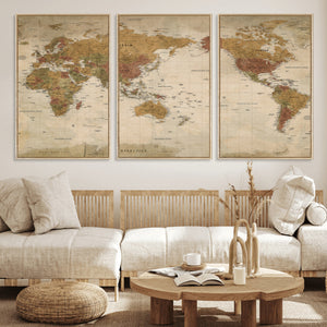 Vintage Detailed World Map Wall Art Canvas Print – Antique